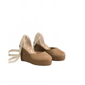 NEW MANEBI women's soft suede low wedge espadrille in vintage taupe on tone